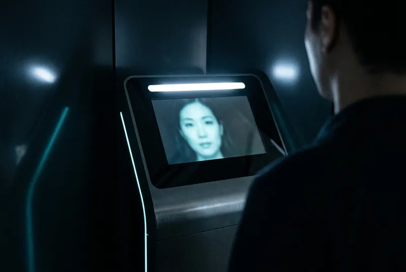 Vision AI가 방문자의 얼굴 특징과 스타일을 스캔 브래킷으로 분석하는 화면