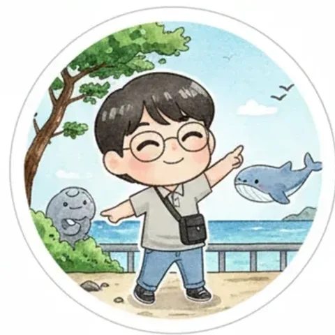 고래를 가리키는 여행자 스티커