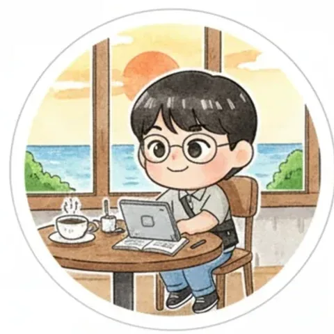 카페에서 쉬는 여행자 스티커
