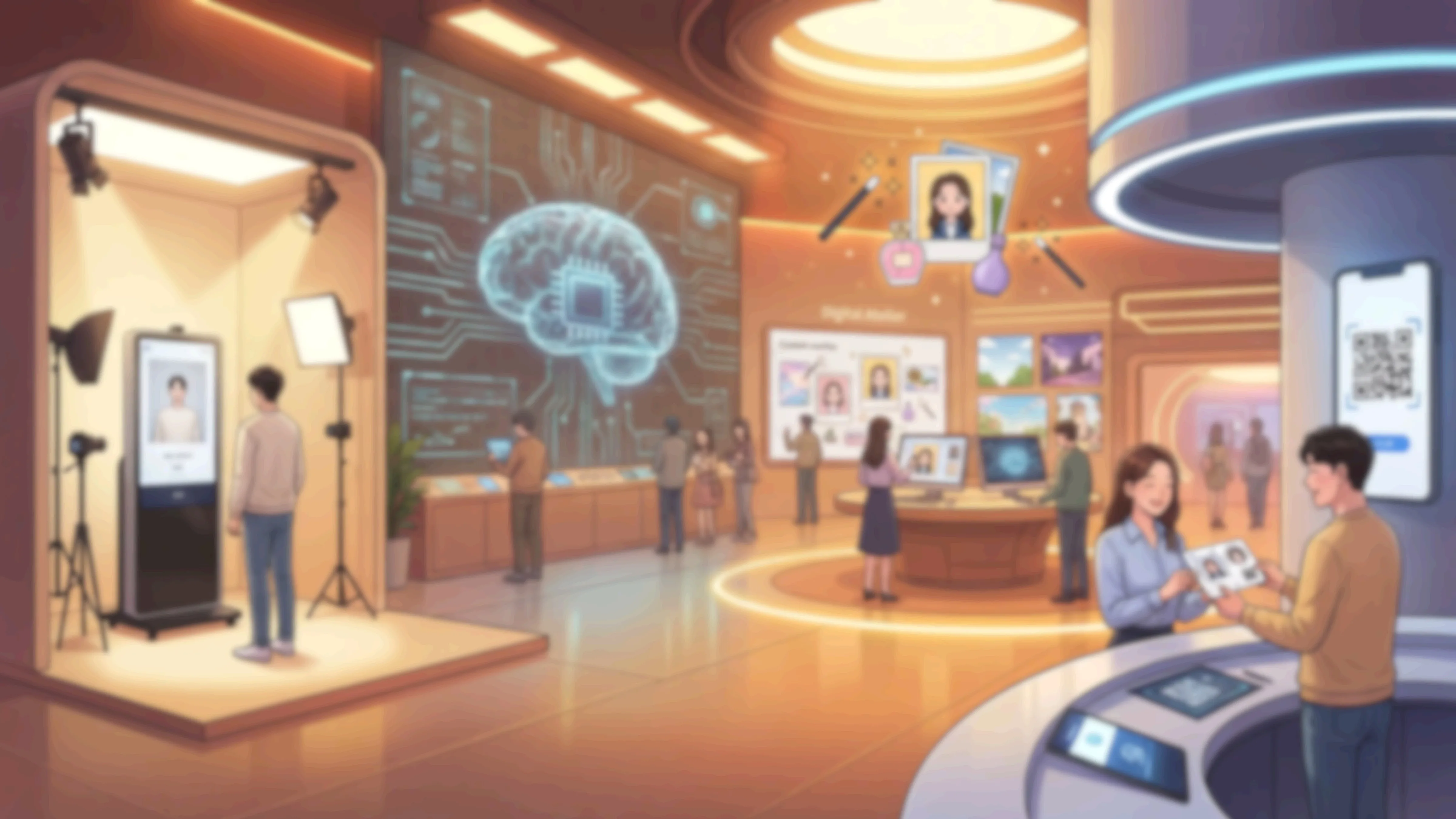 AI 키오스크를 체험하는 참가자와 결과물 예시