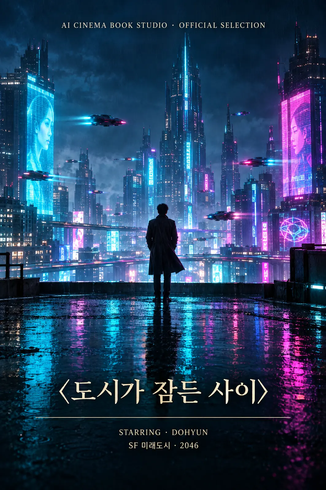 AI 영화 포스터 〈도시가 잠든 사이〉