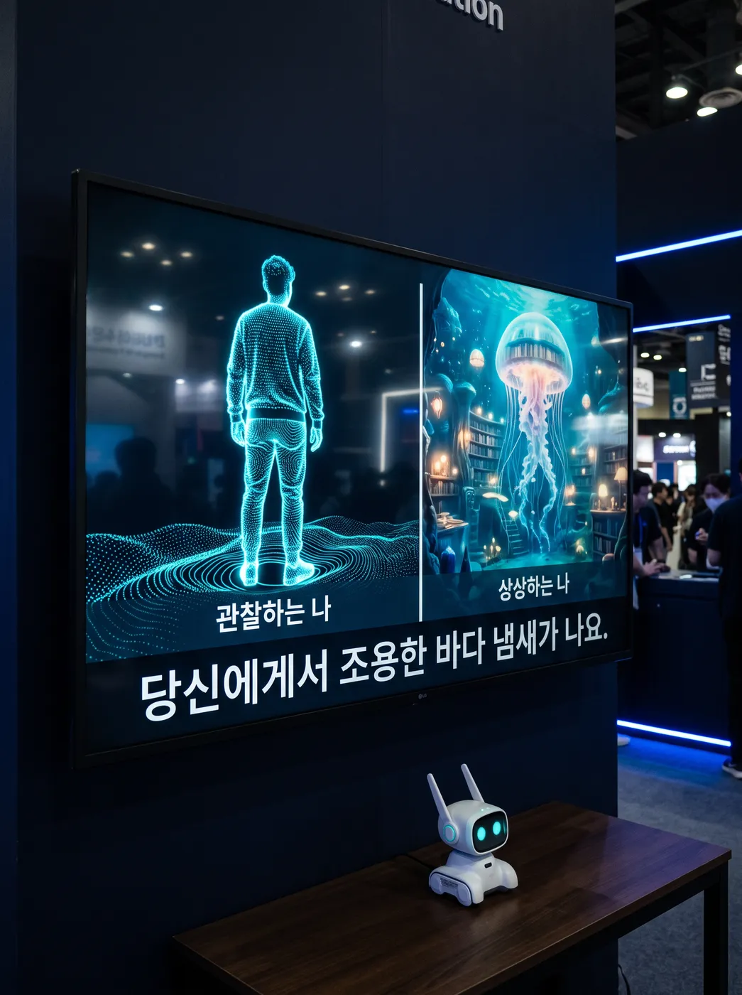코어봇의 독백이 표시된 43인치 화면 (콘셉트)