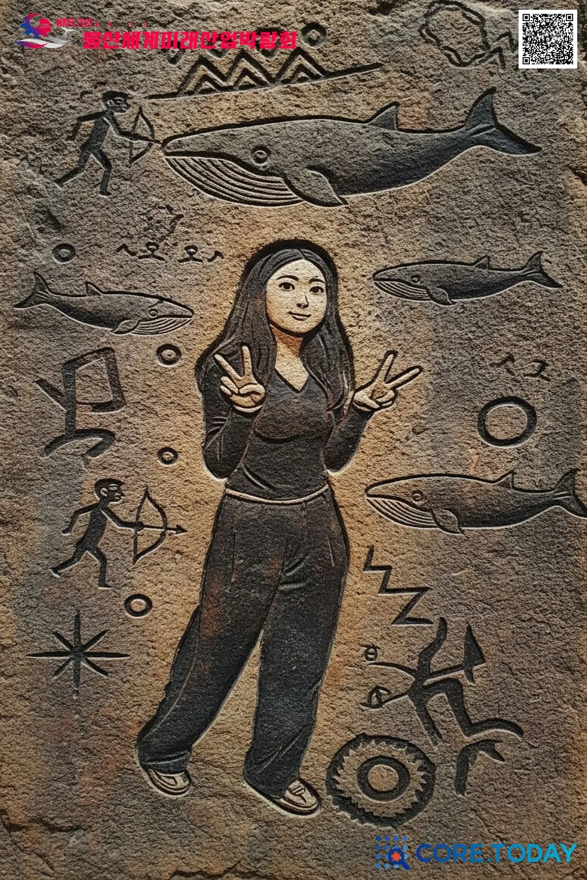 울산문화박람회 암각화 스타일 결과물(인물+고래)