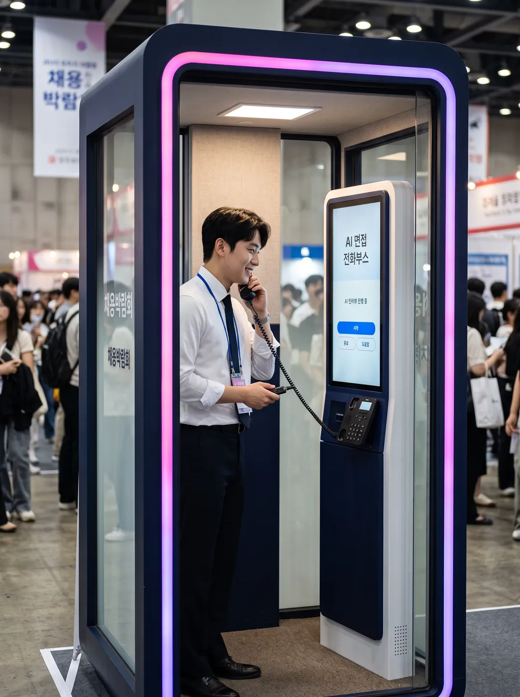 1평 면접 부스와 USB 수화기